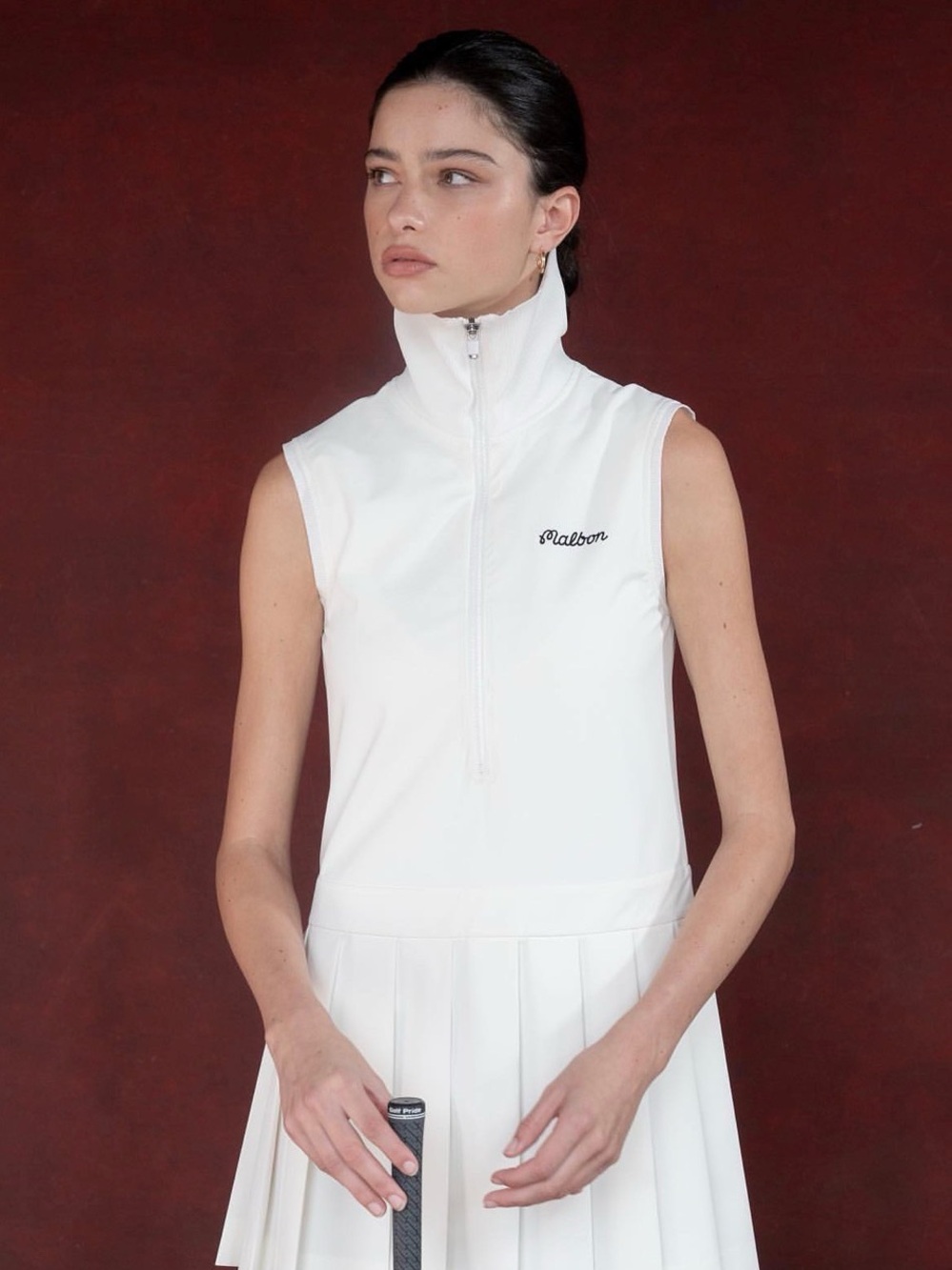 Malbon Sleeveless White Zip-Front Golf Tennis Dress